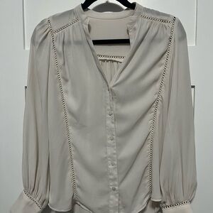 Women's Cream Button-Front Long Sleeve Blouse